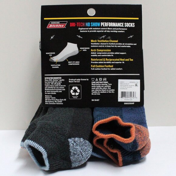 6 Pair Shoe Size 6 - 12 Dickies Dri-Tech No Show Performance Work Socks - Picture 2 of 7